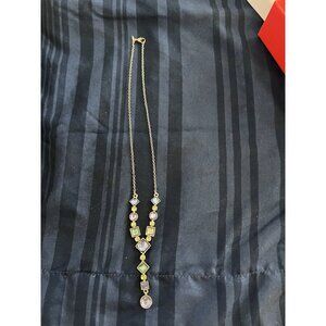 Vtg Avon Nina Ricci Necklace Amethyst Green Turquoise Rhinestones SilverTone